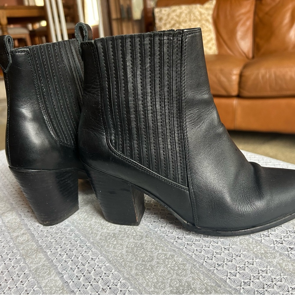Clarks Black Leather Ankle Boots with Chunky Heel